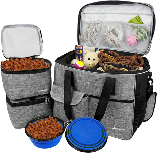 Fastingdog Dog Travel Bag for Supplies, Weekend Pet Travel Set , Airline Approved Tote Organizer with Multi-Function Pockets