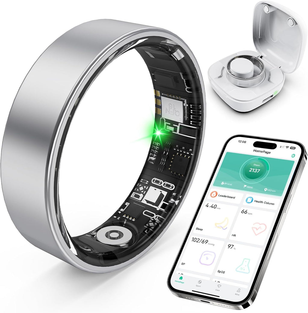 Smart Ring with Sleep Monitoring, Step Counting, Heart Rate, Blood Oxygen for iPhone and Android, No Subscription Fee, IP68 Waterproof Health Tracker