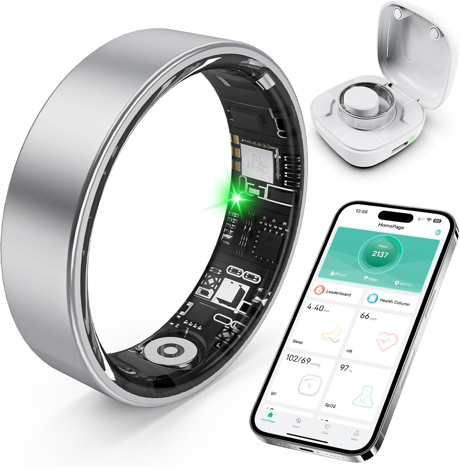 Smart Ring with Sleep Monitoring, Step Counting, Heart Rate, Blood Oxygen for iPhone and Android, No Subscription Fee, IP68 Waterproof Health Tracker