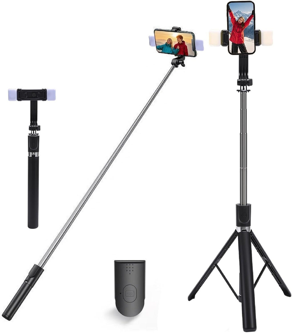 Selfie Stick,Phone Tripod Stand for Video Recording,Cell Phone Stand Content Creator Phone Holder with Remote for Travel (Dual lamp Selfie Stick with Remote, 67 inch)