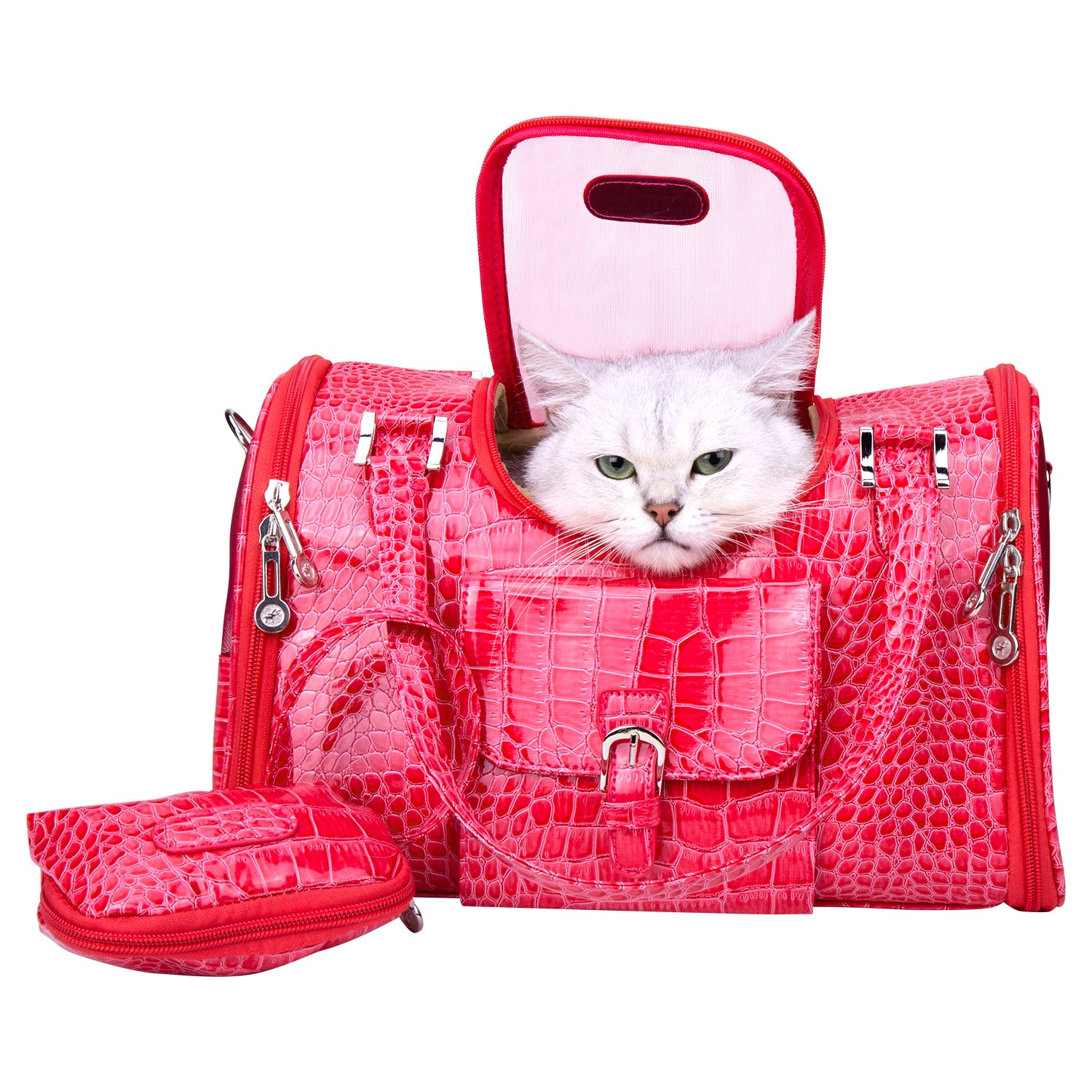 Fastingdog Pet Cat Dog Carrier Bag with Purse Leather Travel Small Dog Chihuahua Teddy Carrying Bag Handbag