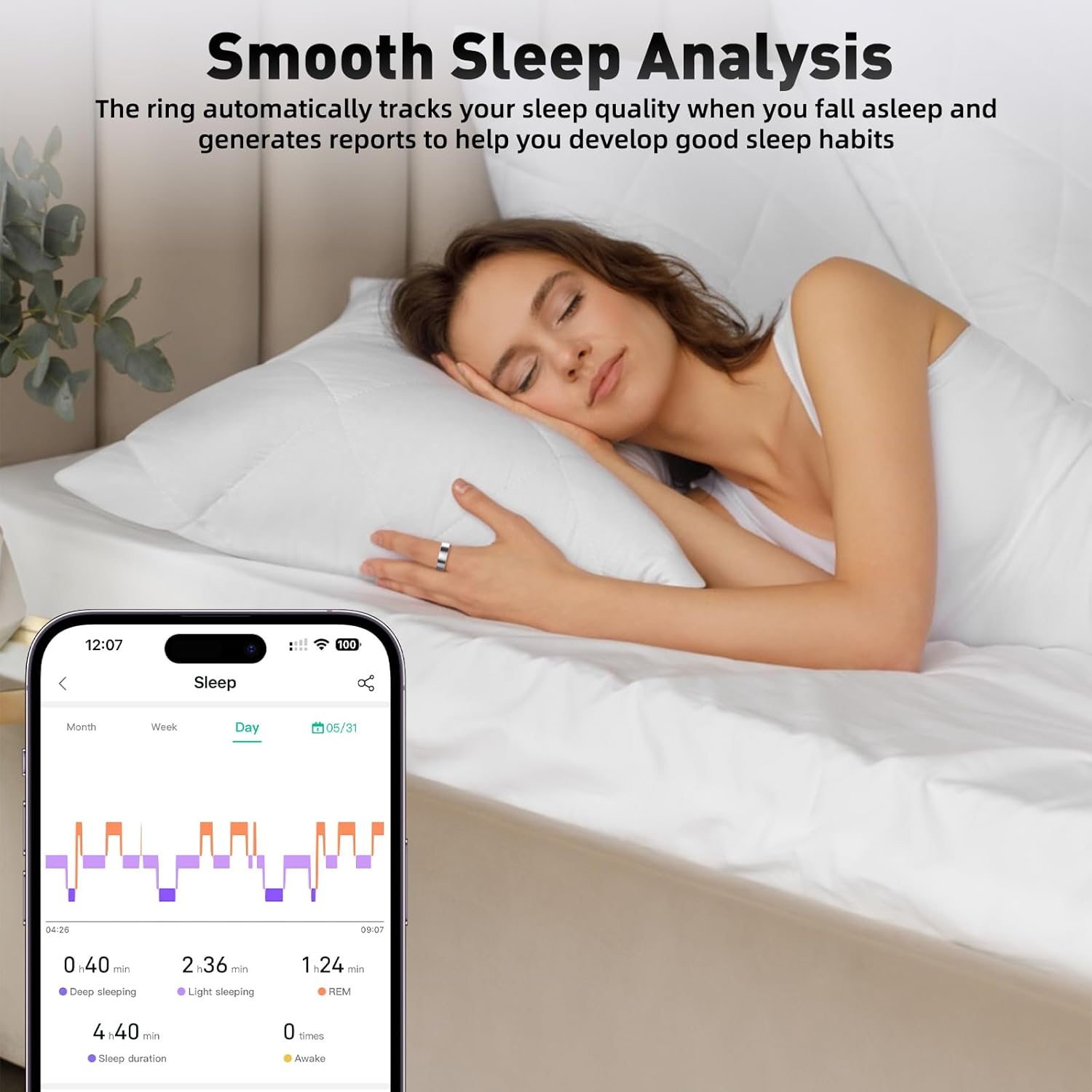 Smart Ring with Sleep Monitoring, Step Counting, Heart Rate, Blood Oxygen for iPhone and Android, No Subscription Fee, IP68 Waterproof Health Tracker