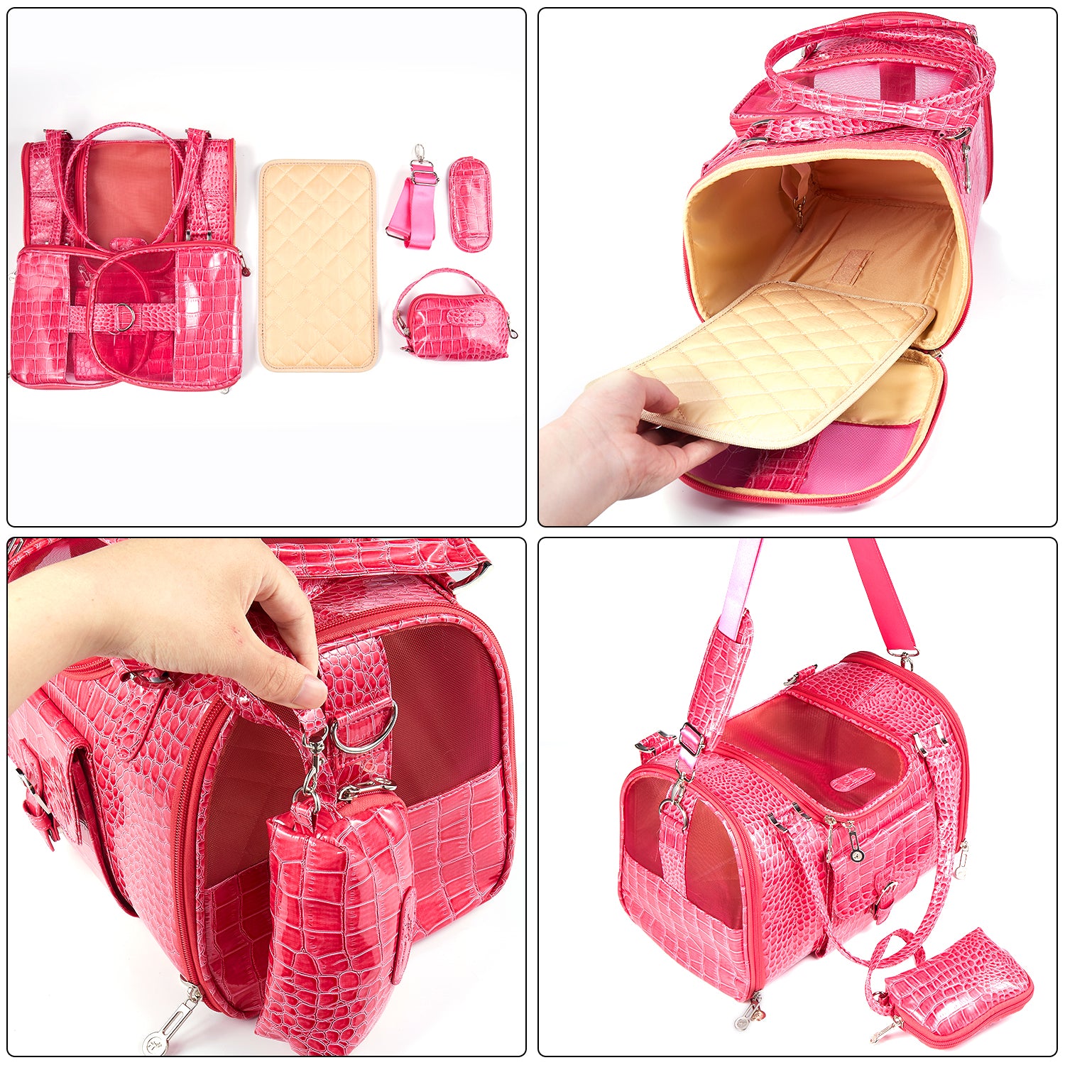 Fastingdog Pet Cat Dog Carrier Bag with Purse Leather Travel Small Dog Chihuahua Teddy Carrying Bag Handbag