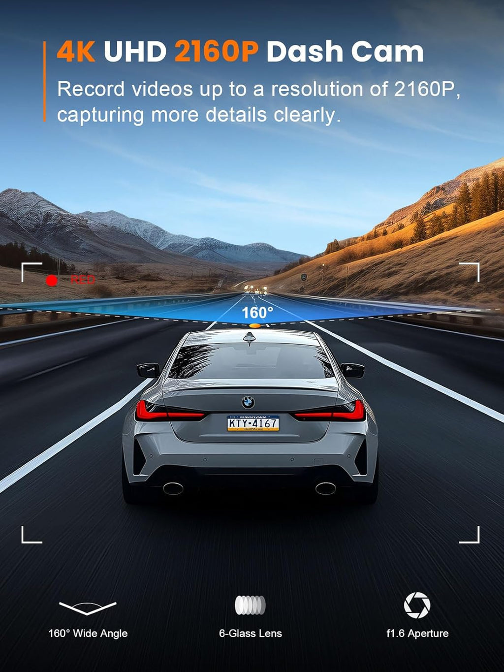 4K Dash Cam Front, Built-in 5G WiFi, 64GB Card Included, Dash Camera for Cars, Mini Dashcam with Super Night Vision, Loop Recording, G-Sensor, 24 Hours Parking Monitor, Support 256GB Max