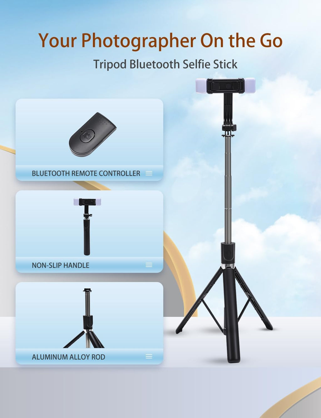 Selfie Stick,Phone Tripod Stand for Video Recording,Cell Phone Stand Content Creator Phone Holder with Remote for Travel (Dual lamp Selfie Stick with Remote, 67 inch)