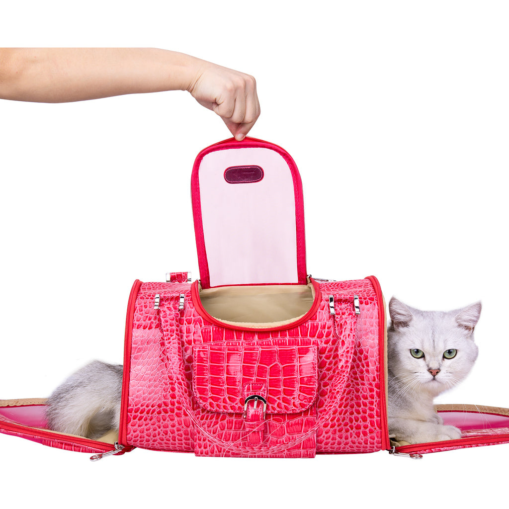 Fastingdog Pet Cat Dog Carrier Bag with Purse Leather Travel Small Dog Chihuahua Teddy Carrying Bag Handbag