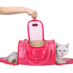 Fastingdog Pet Cat Dog Carrier Bag with Purse Leather Travel Small Dog Chihuahua Teddy Carrying Bag Handbag