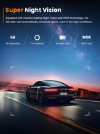 4K Dash Cam Front, Built-in 5G WiFi, 64GB Card Included, Dash Camera for Cars, Mini Dashcam with Super Night Vision, Loop Recording, G-Sensor, 24 Hours Parking Monitor, Support 256GB Max