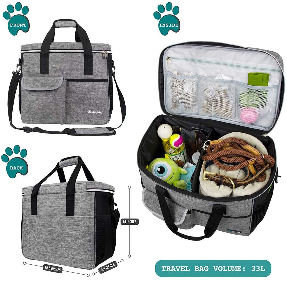 Fastingdog Dog Travel Bag for Supplies, Weekend Pet Travel Set , Airline Approved Tote Organizer with Multi-Function Pockets