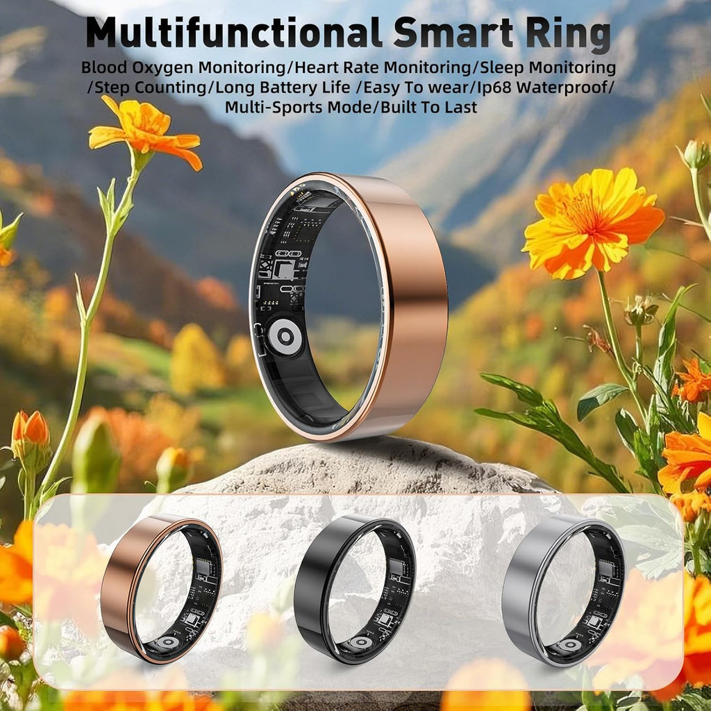 Smart Ring with Sleep Monitoring, Step Counting, Heart Rate, Blood Oxygen for iPhone and Android, No Subscription Fee, IP68 Waterproof Health Tracker