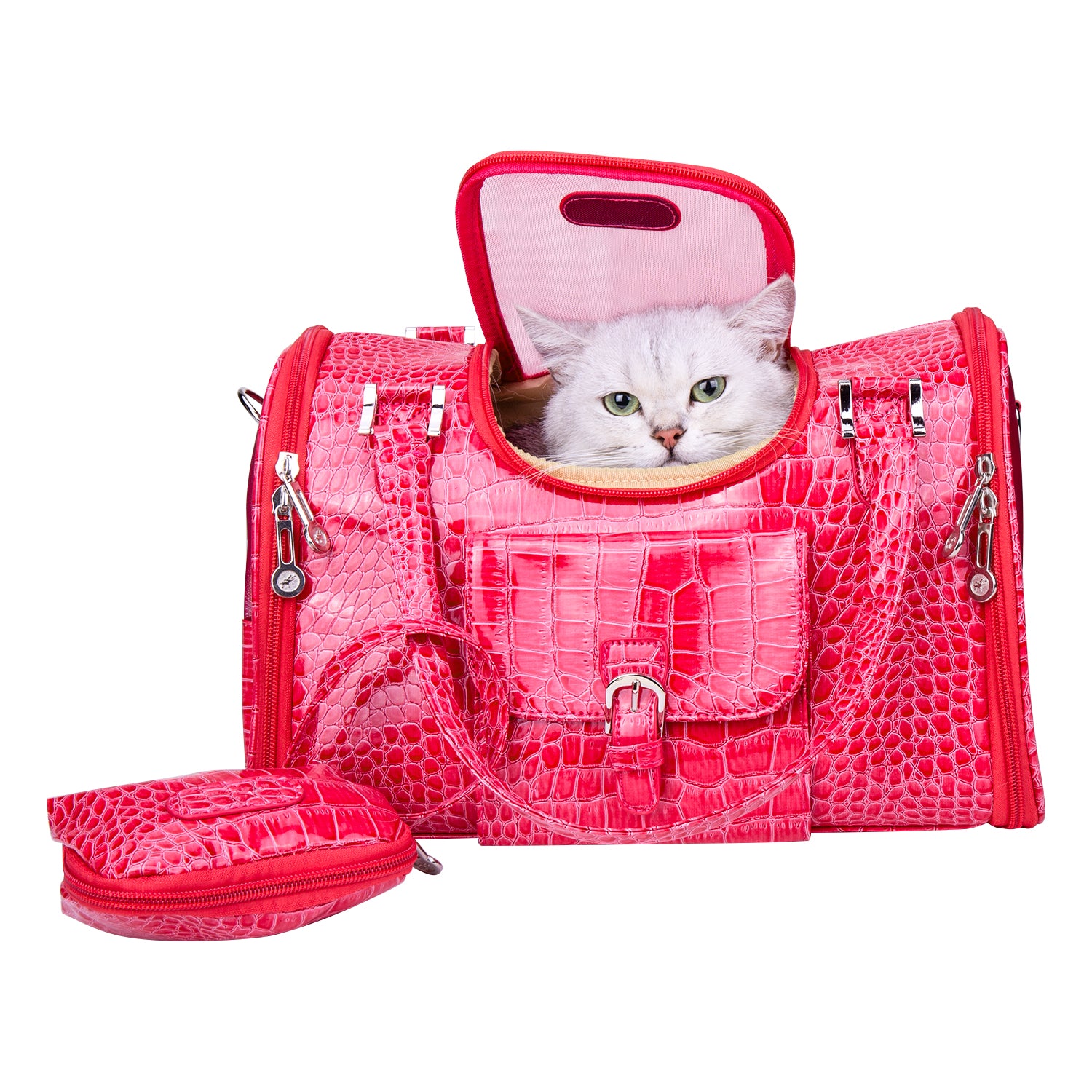 Fastingdog Pet Cat Dog Carrier Bag with Purse Leather Travel Small Dog Chihuahua Teddy Carrying Bag Handbag